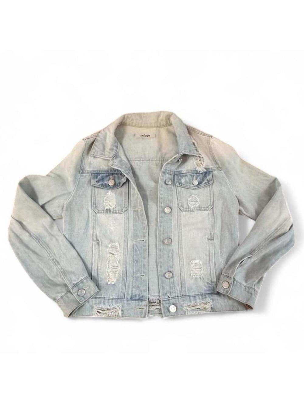Refuge Light Wash Distressed Denim Jacket Size Small